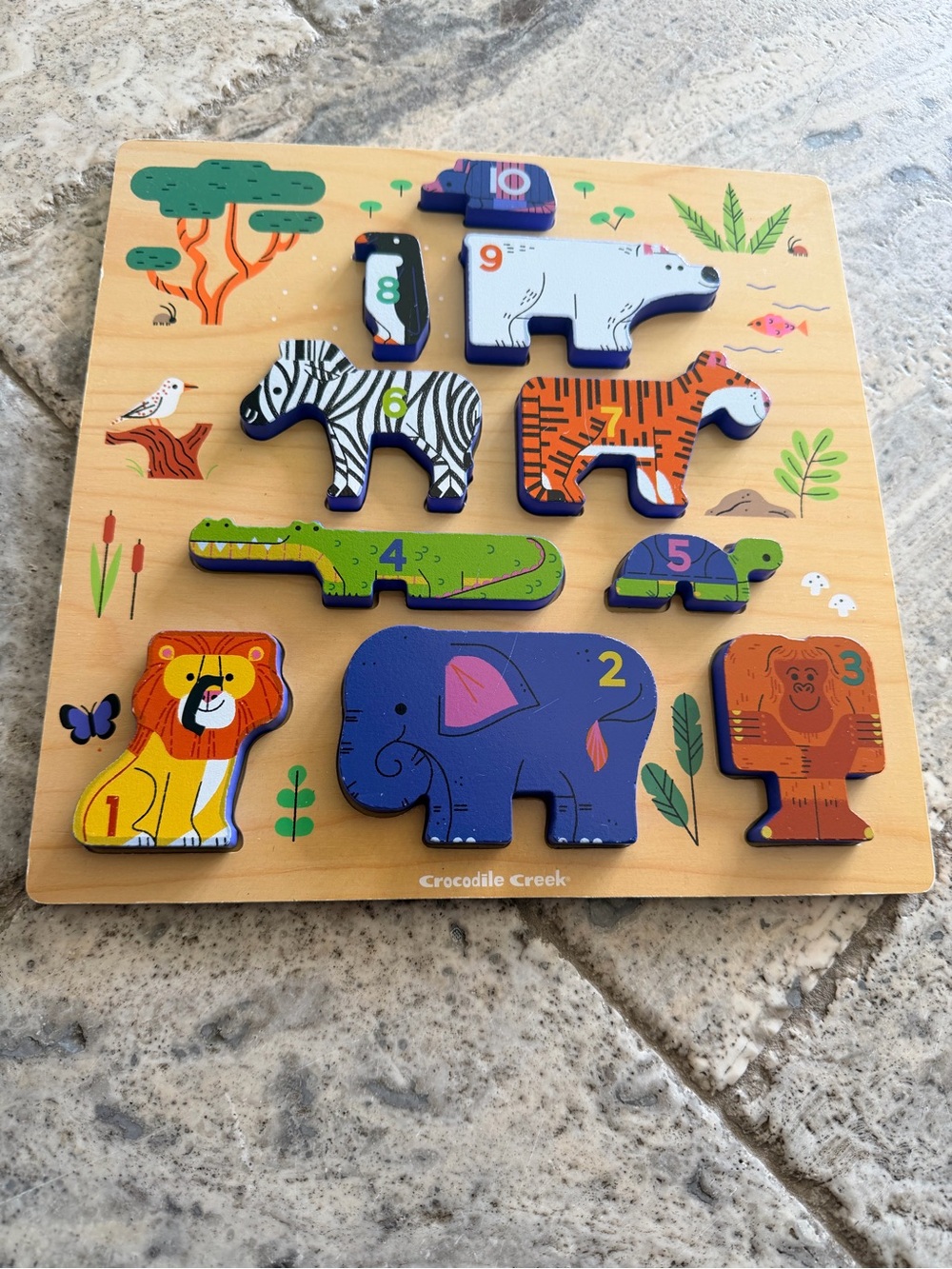 Crocodile Creek Blue Elephant Number Puzzle - Jungle Counting Toy